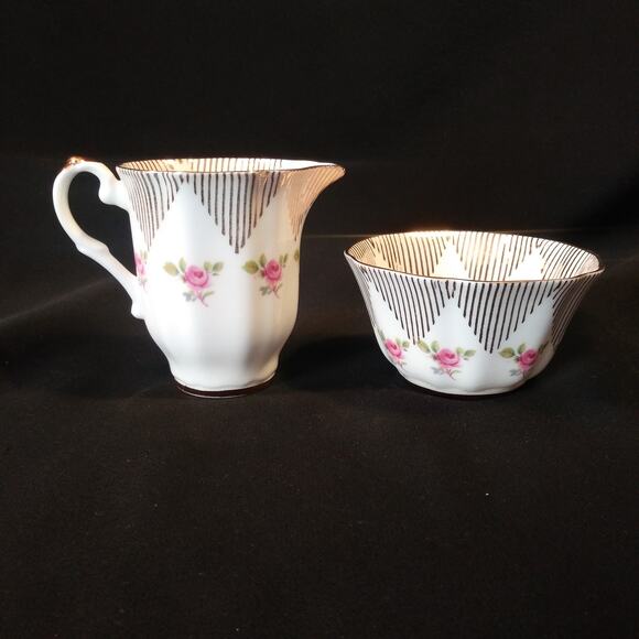 SALE Royal Imperial Sugar n Creamer Pink Roses 22k Gold - Picture 12 of 16